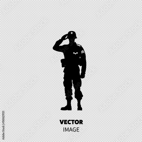 Silhouette of a soldier in military attire saluting, representing honor and respect.