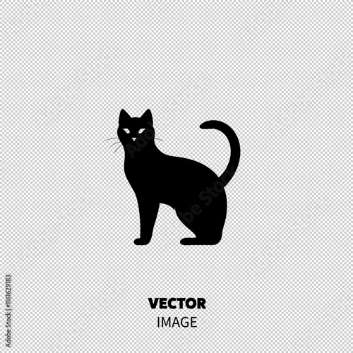 Silhouette of a sleek black cat, exuding elegance with a poised stance and alert expression.