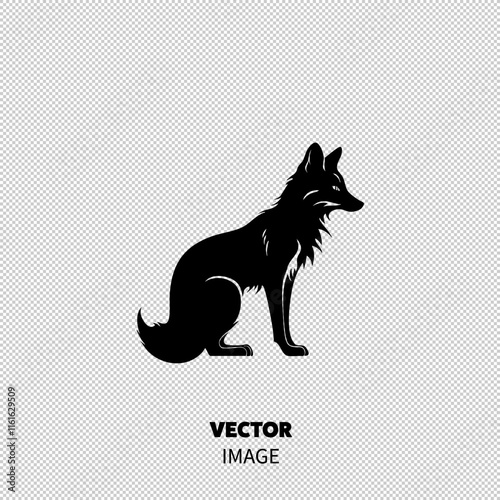Silhouette of a sleek black fox, showcasing its elegant features and bushy tail.