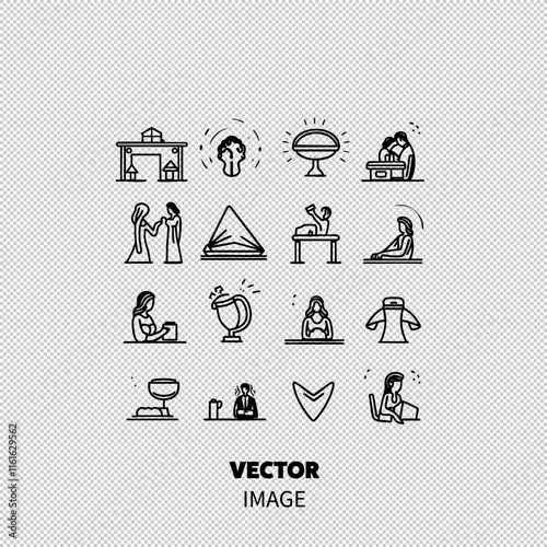 Illustration of various cultural symbols and activities, featuring diverse individuals engaged in different traditions.