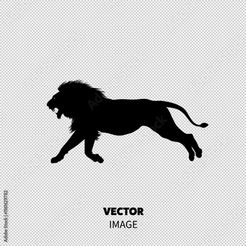 A majestic lion silhouette leaping gracefully, showcasing strength and elegance against a stark white background.