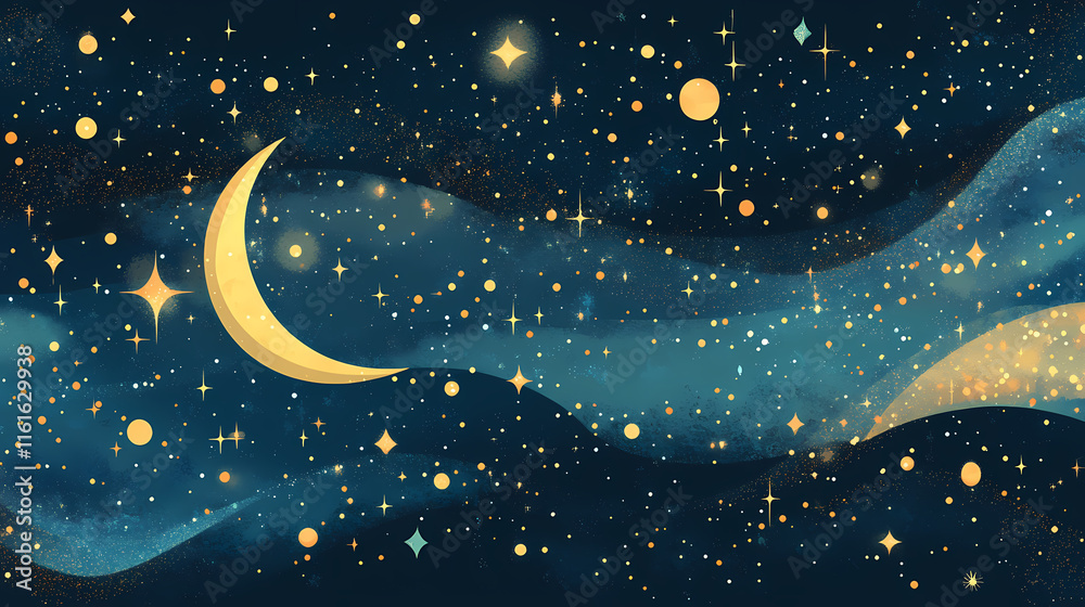 Naklejka premium Celestial bokeh: string, pearl, starry, nebula, cosmic, bokeh, intergalactic. Moonbeam. Illustration