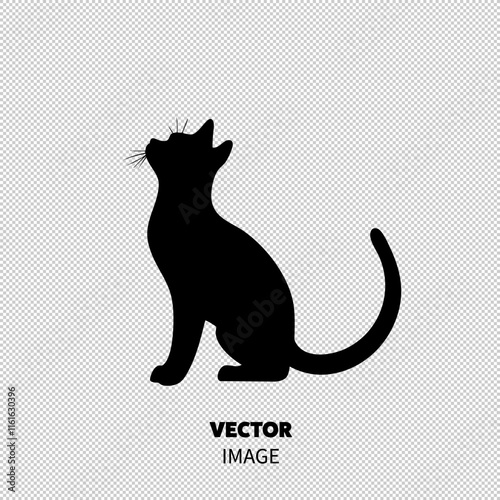 Silhouette of a cat sitting gracefully, highlighting its sleek shape and tiny whiskers.