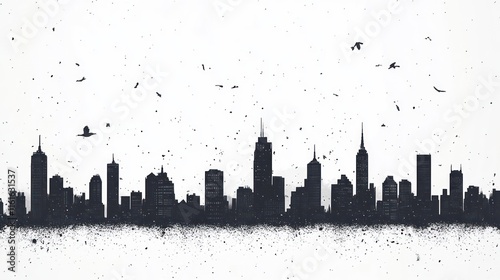 Grunge cityscape silhouette with birds. photo