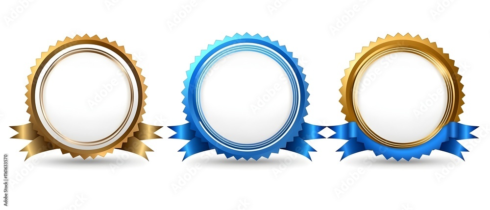 Three gold and blue ribbons with a white background Three gold and blue ribbons with a white background