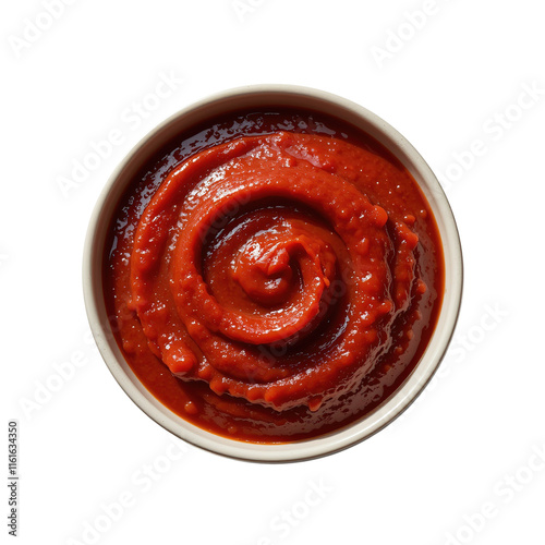 Red sauce swirls in a small white bowl Isolated on Transparent Background photo