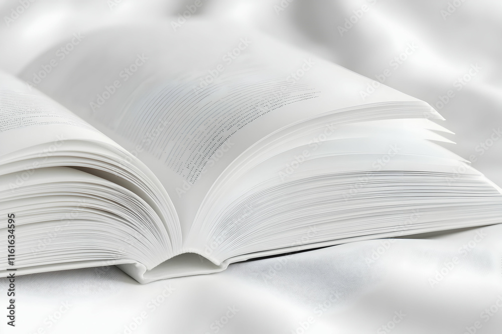 Obraz premium Open Book, Pages Lay Flat, Textured White, Knowledge Beckons, Inviting Readers to Explore Literary Worlds with Unwavering Curiosity.