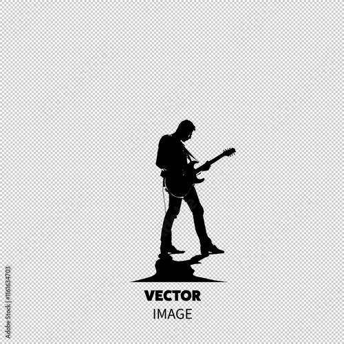 Silhouette of a male guitarist passionately playing an electric guitar against a bright, minimalistic backdrop.