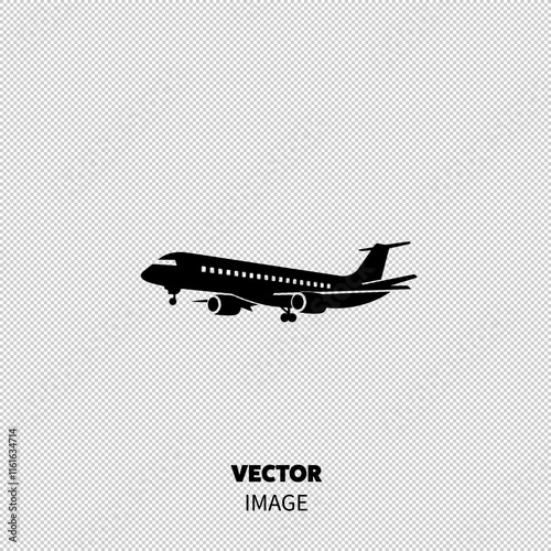 Silhouette of a sleek jet airplane taking off against a minimalist background.