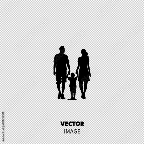 A silhouette of a diverse family walking hand in hand, showcasing love and unity.
