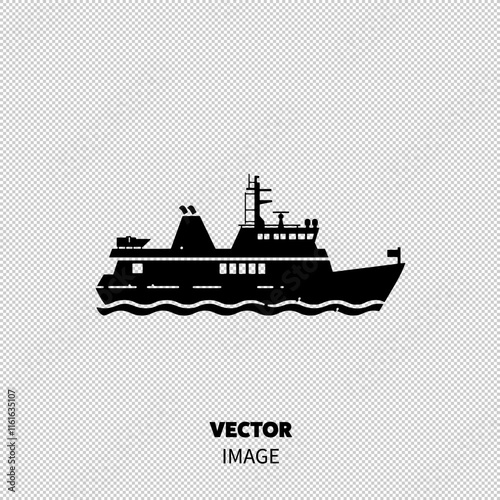 Silhouette of a research vessel navigating calm waters, showcasing maritime design.