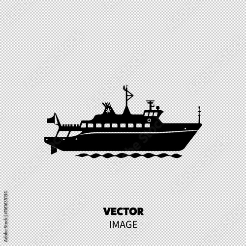 A silhouette of a modern cruise ship sailing smoothly on waves.