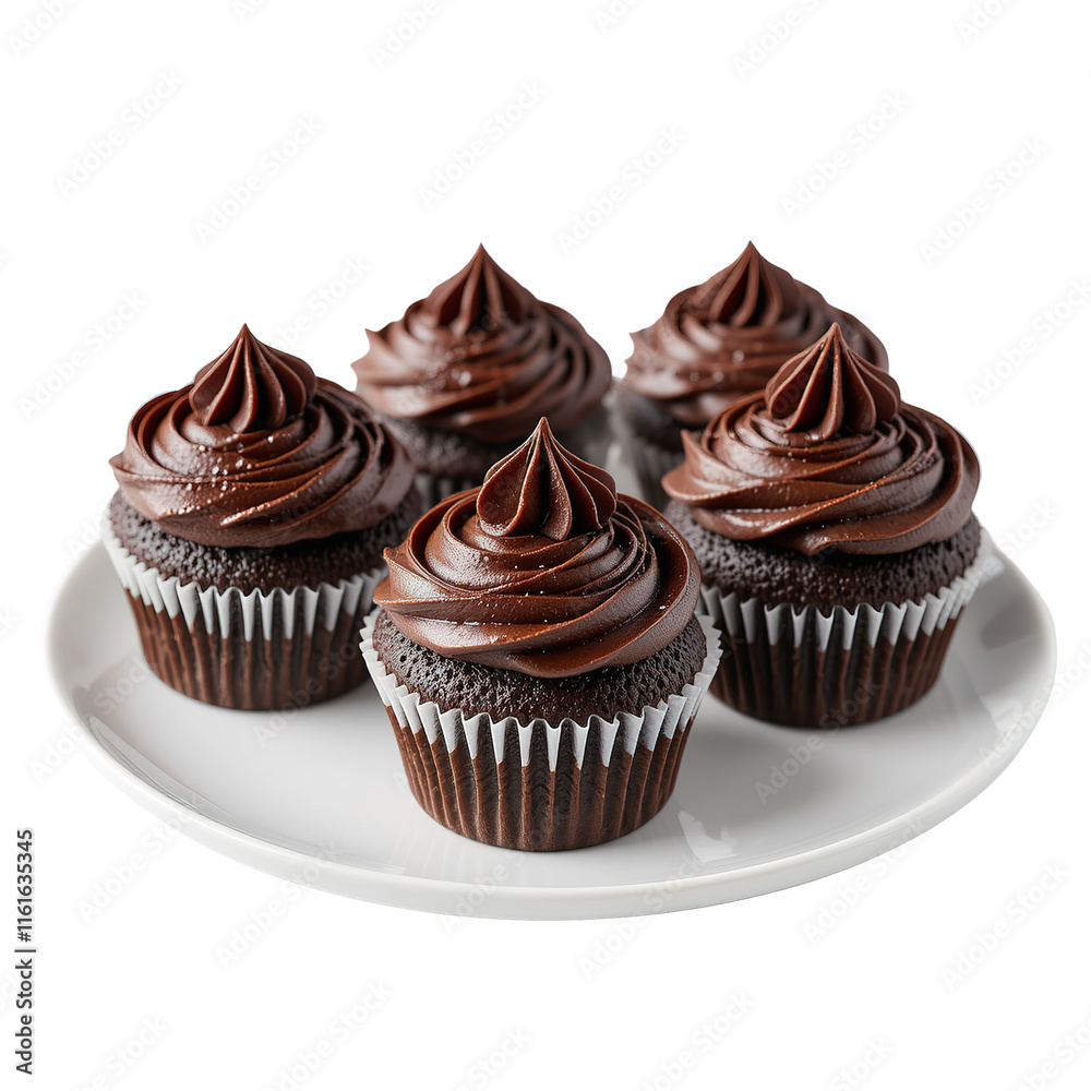 Delicious Chocolate Cupcakes Arranged on a White Plate Isolated on Transparent Background Delicious Chocolate Cupcakes Arranged on a White Plate Isolated on Transparent Background