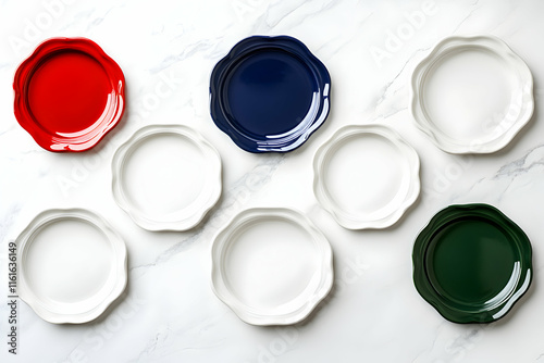 Elegant Scalloped Dinner Plates in Red, White, & Blue photo