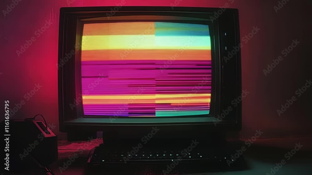 A dark moody image of a monitor displaying a codecracking sequence with neoncolored text scrolling rapidly.