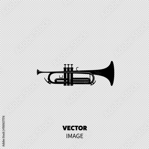 A stylish black silhouette of a trumpet, representing music and performance.