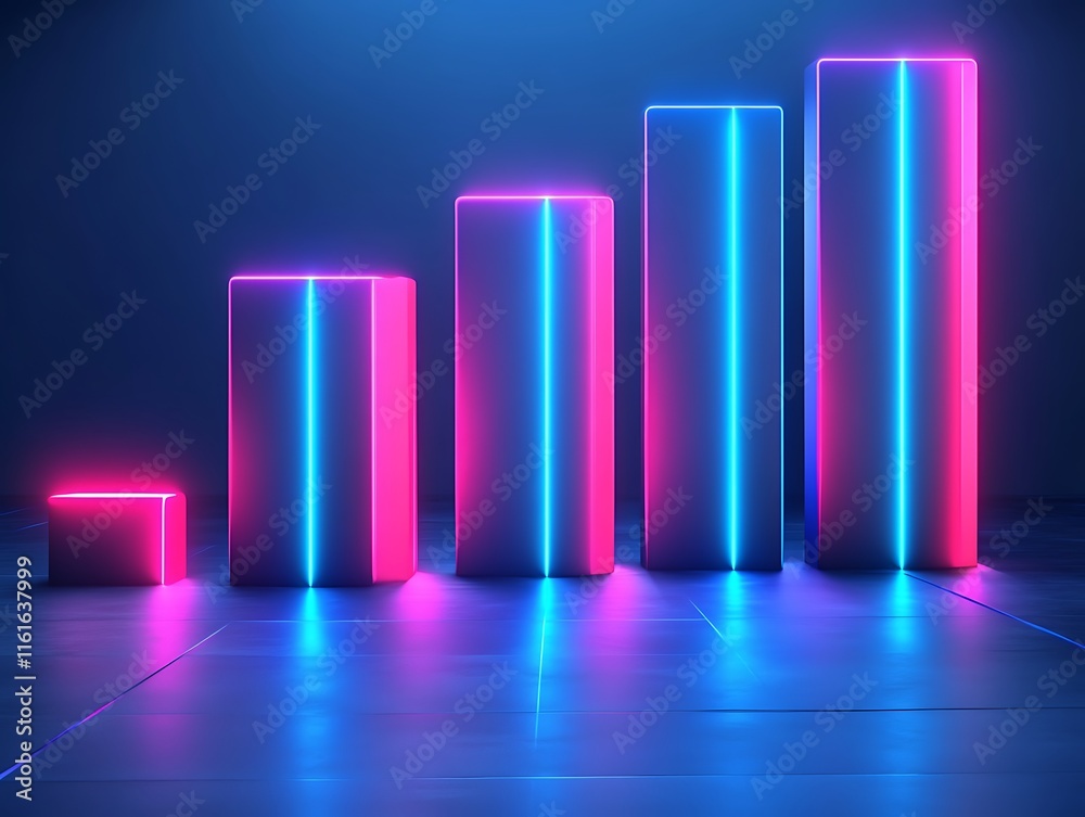 Neon Lit Bar Graph Showing Ascending Growth Neon Lit Bar Graph Showing Ascending Growth