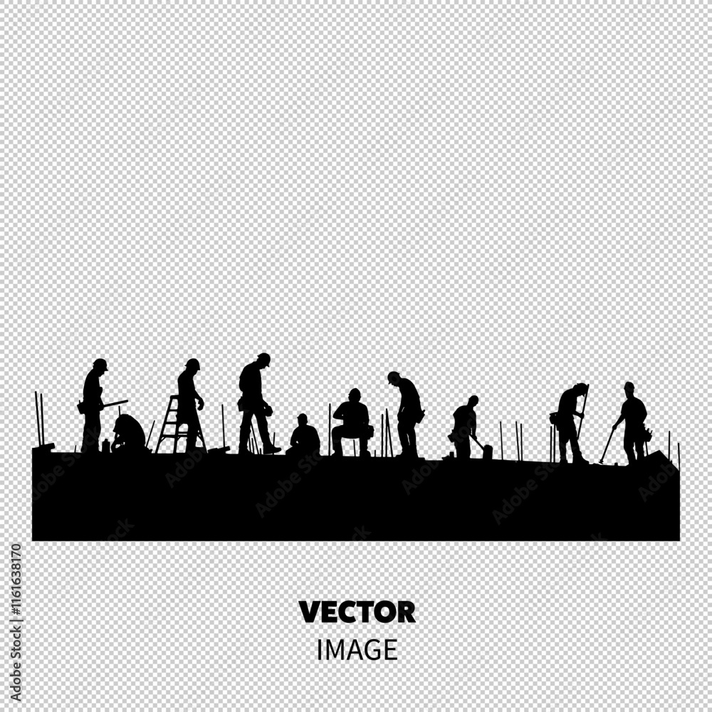 Silhouetted construction workers in action against a light backdrop, emphasizing teamwork and dedication. Silhouetted construction workers in action against a light backdrop, emphasizing teamwork and dedication.