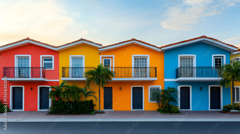 Fototapeta premium Vibrant Colorful Houses Row, Sunny Day View