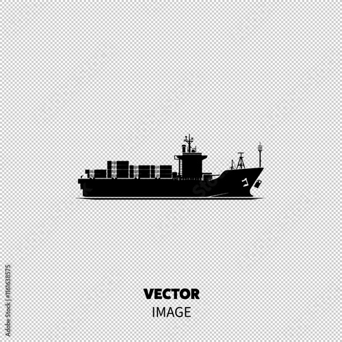 Silhouette of a cargo ship with containers, symbolizing maritime transport and trade.