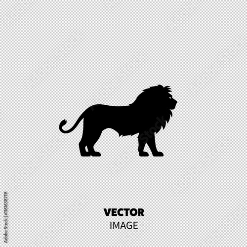 Silhouette of a majestic lion standing proudly against a light background.