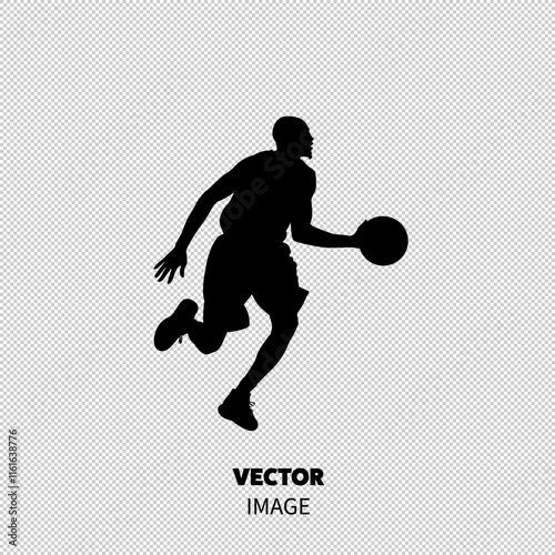 Silhouette of a male athlete in motion, ready to make a basketball play.