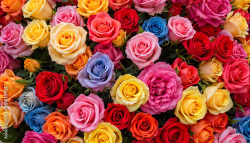 Colorful roses background. multi colorful roses close up.