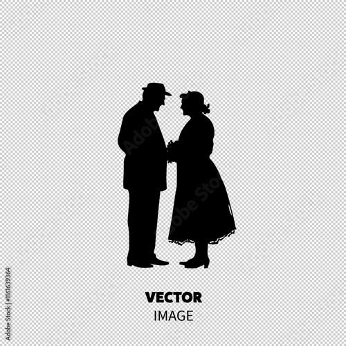 A silhouette of an elderly couple, engaged in a tender moment, showcasing love and connection against a plain backdrop.