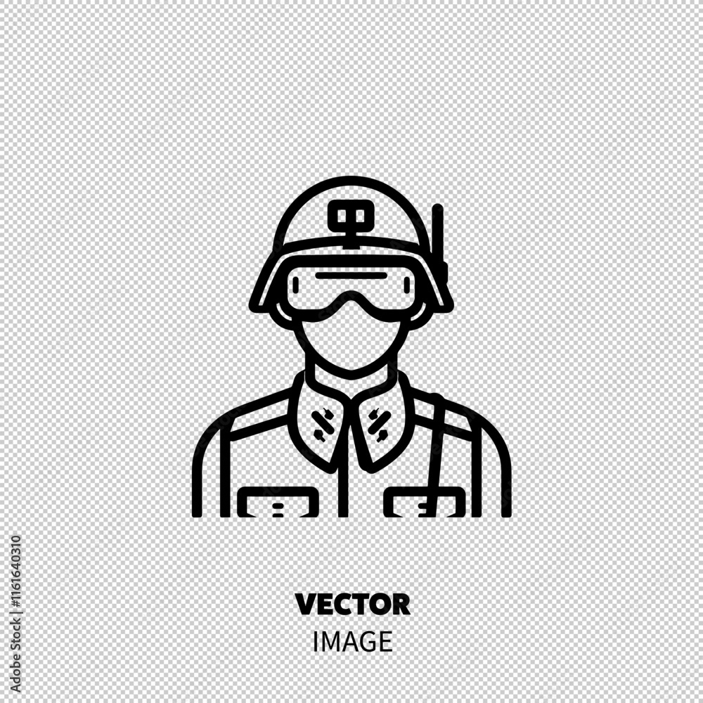 Outline of a soldier in uniform, equipped with a helmet and tactical gear. Outline of a soldier in uniform, equipped with a helmet and tactical gear.