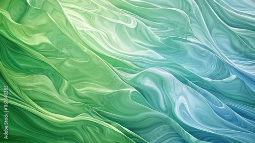 Colorful abstract waves in shades green and blue, evoking a sense calm and tranquility,
