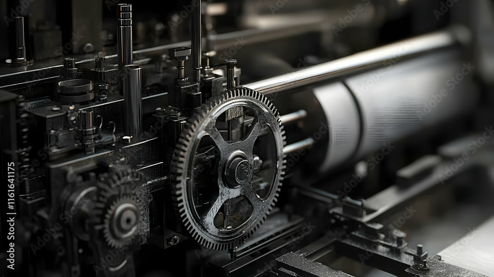 Industrial Machine, Intricate Gears & Mechanisms, Precision Engineering, Detailed Close-up View Industrial Machine, Intricate Gears & Mechanisms, Precision Engineering, Detailed Close-up View