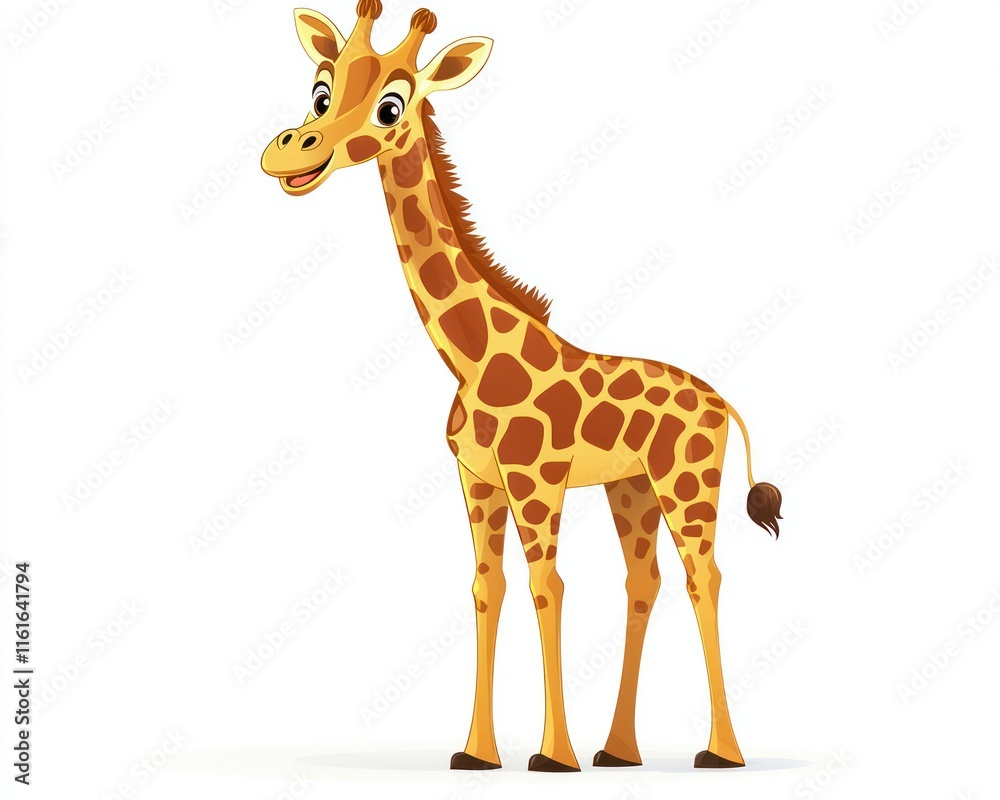 Obraz premium Cute giraffe cartoon vector icon illustration on a premium white background, highlighting its charm,