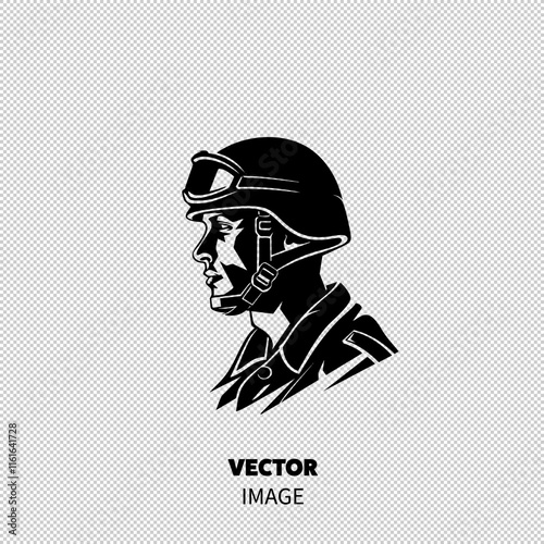Profile of a male soldier in a helmet, showcasing determination and strength.