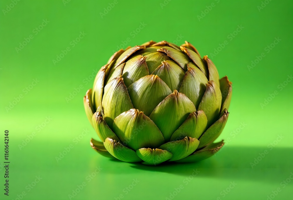 Obraz premium Green Artichoke Vegetable Closeup Vibrant Green Background Simple Style
