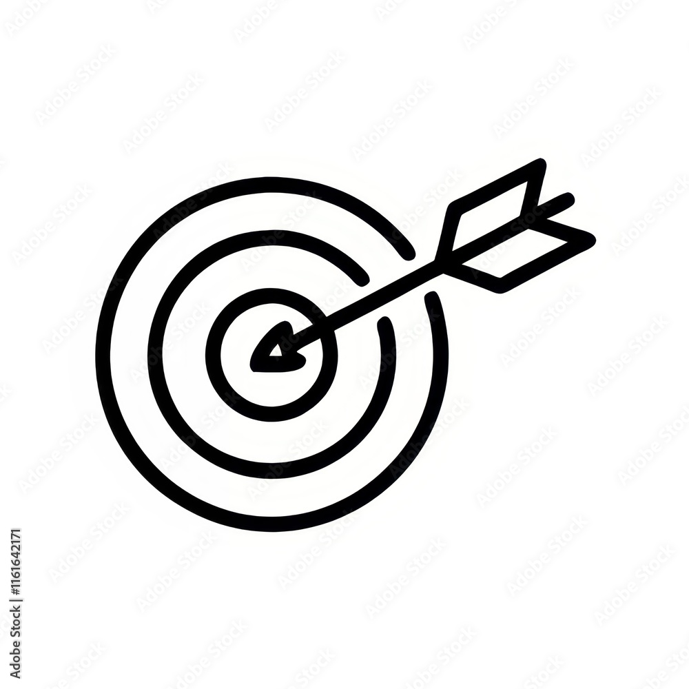 Minimalistic black and white target with arrow hitting the bullseye Minimalistic black and white target with arrow hitting the bullseye