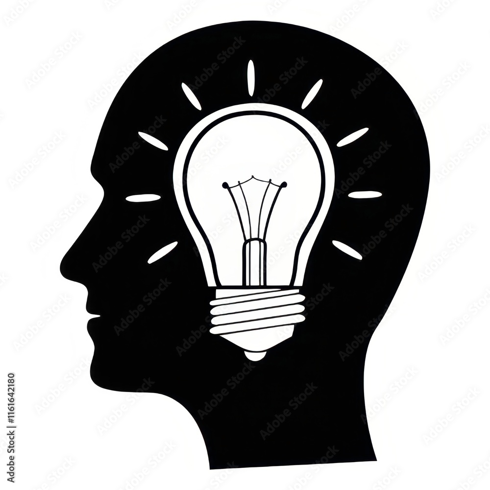 Silhouette of a head with a light bulb symbolizing ideas and innovation Silhouette of a head with a light bulb symbolizing ideas and innovation