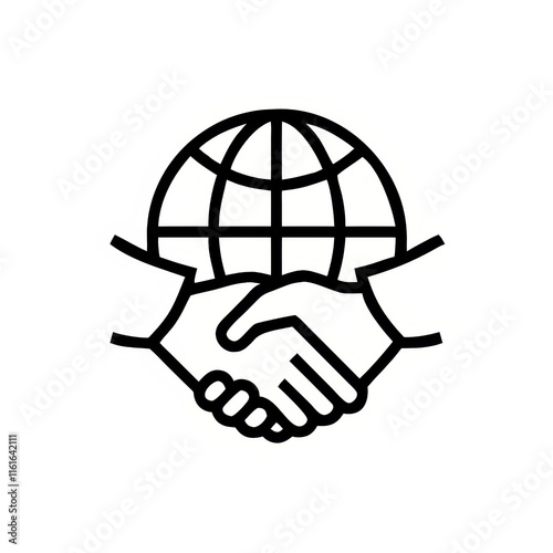 Handshake icon with globe representing global partnership and collaboration