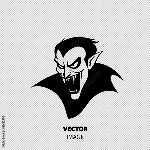 A striking illustration of a male vampire with sharp fangs and an intense expression.