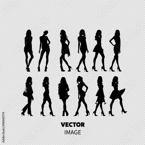 Silhouettes of diverse women in stylish dresses and high heels exuding confidence and elegance.