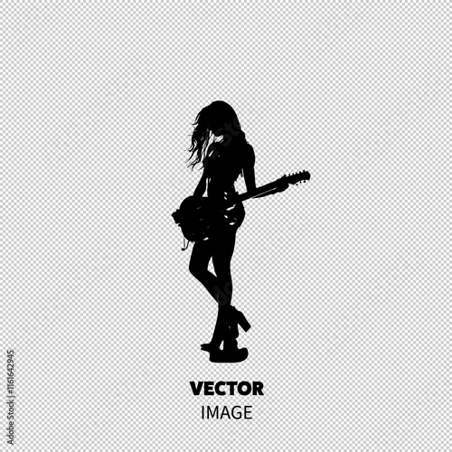 Silhouette of a confident woman holding an electric guitar, showcasing artistry and rock style.