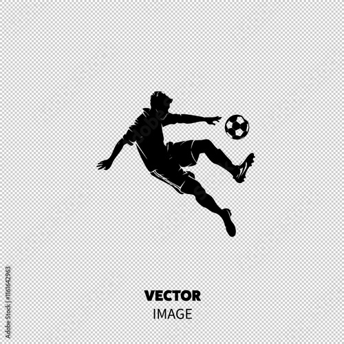 Silhouette of a male soccer player executing a dynamic kick, capturing the energy of the game.