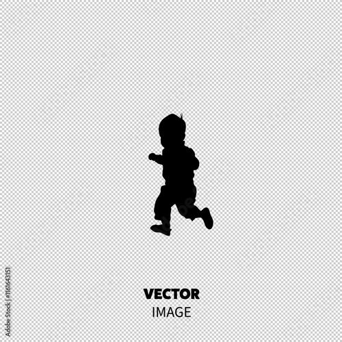 A playful silhouette of a child running energetically against a bright white background.