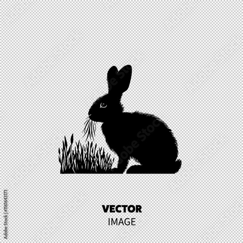 Silhouette of a rabbit nibbling on grass, highlighting its elegant features against a minimalist background.