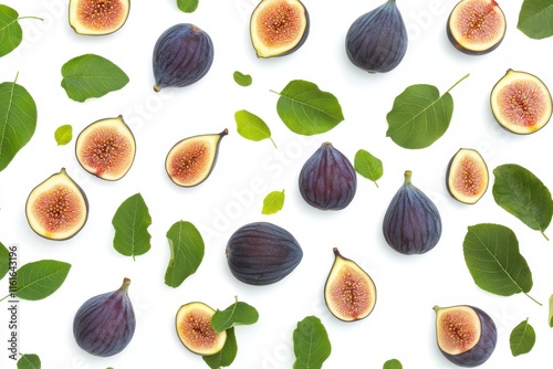 Figs and fig leaves on a white background photo