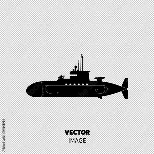 Silhouette of a submarine navigating through the ocean, showcasing its distinct structure and features.