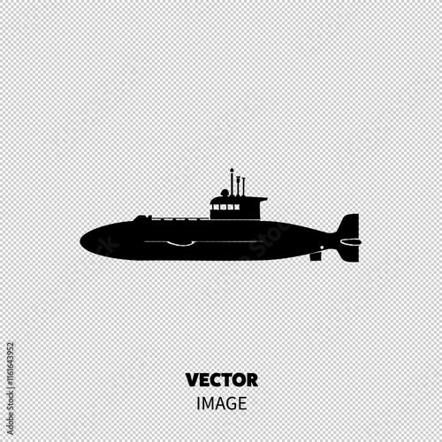 Silhouette of a submarine, showcasing its sleek design and streamlined features.