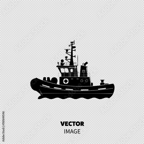 A silhouette of a tugboat navigating calm waters, symbolizing maritime resilience and power.