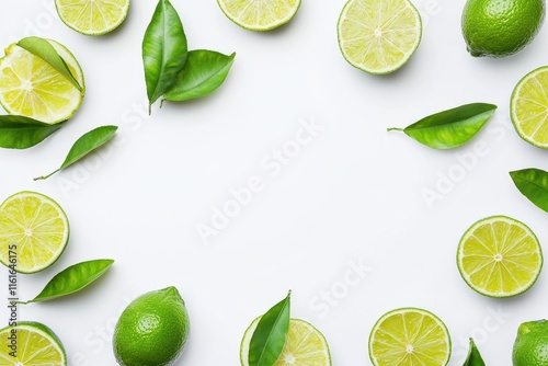 Halved lime with green leaf isolated on white Bird s eye view photo