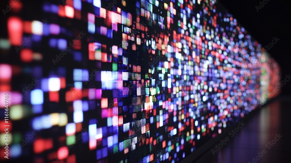 Obraz premium Abstract colorful LED light wall, digital data visualization.