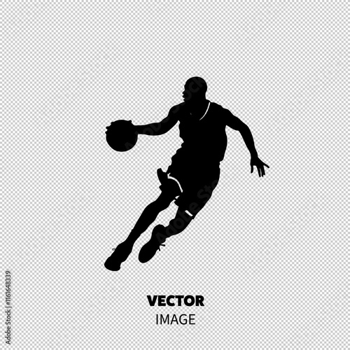 Silhouette of a male basketball player dribbling the ball, showcasing athleticism and dynamic movement.